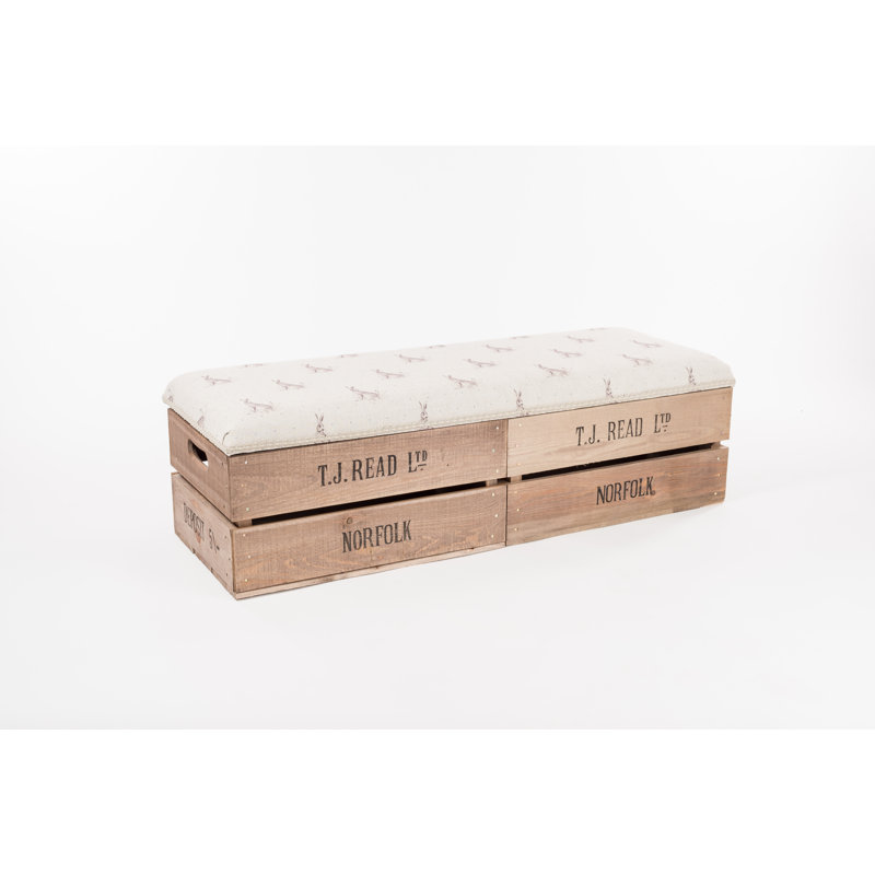 Bettie Linen Blend Upholstered Storage Bench, Blue Dot Hare