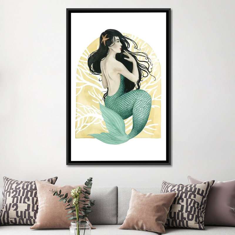 « déco sirène ii », impression sur toile, H 60 po x l 40po x P 1,5 po, Toile avec cadre noir, Pas de tapis