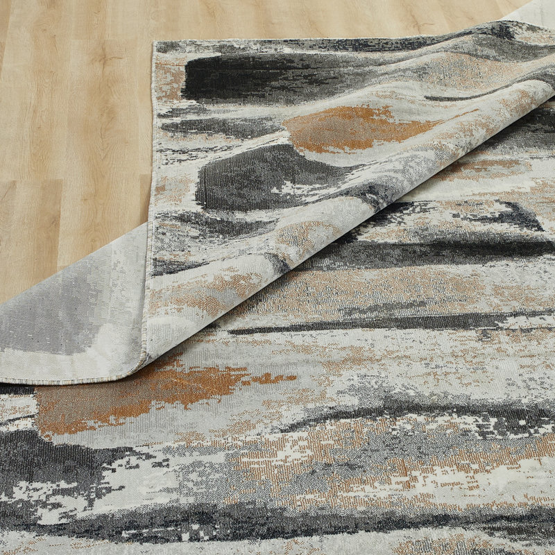 Tapis abstrait beige / gris / caramel Strato Driftwood Layers, Rectangle 7 pi 6 po x 9 pi 6 po