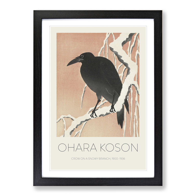 Crow Upon a Snowy Branch 1 Piece Single Picture Frame Wall Art, 36cm H x 27cm W x 2cm D, Black Framed