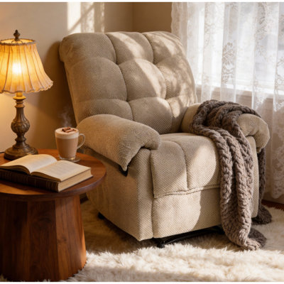 Fauteuil inclinable Camel, fauteuil rembourré, fauteuil inclinable manuel, siège de salon, fauteuil de lecture, repose-pieds rembourré, siège de cinéma maison, fauteuil de détente ergonomique, fauteuil inclinable en tissu doux, mobilier.