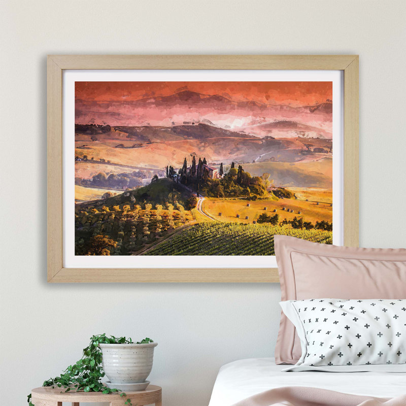 View Over Tuscany In Italy - Single Picture Frame Print, Oak, 45cm H x 63cm W x 2cm D