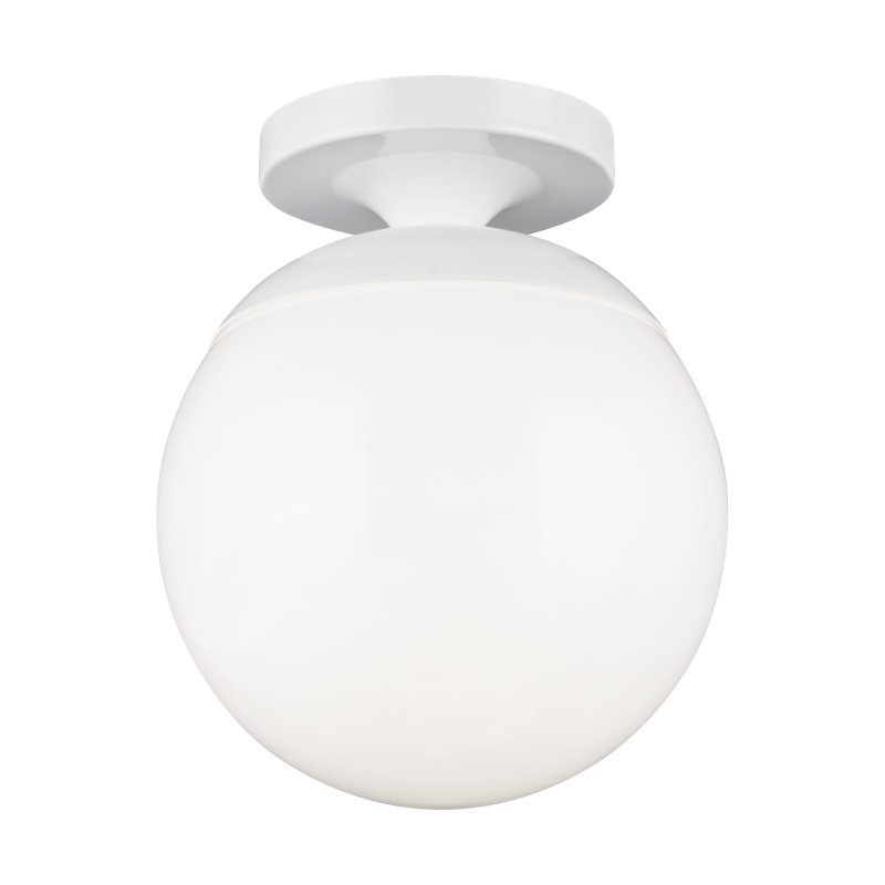 Meri Glass Semi Flush Mount, White, Smooth White, No