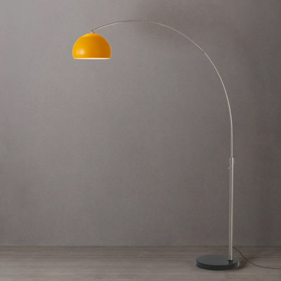Lampe à arc demi-dôme 92 po - Nickel satiné, base en marbre noir, demi-dôme en acier moutarde, à intensité variable, ampoule incluse