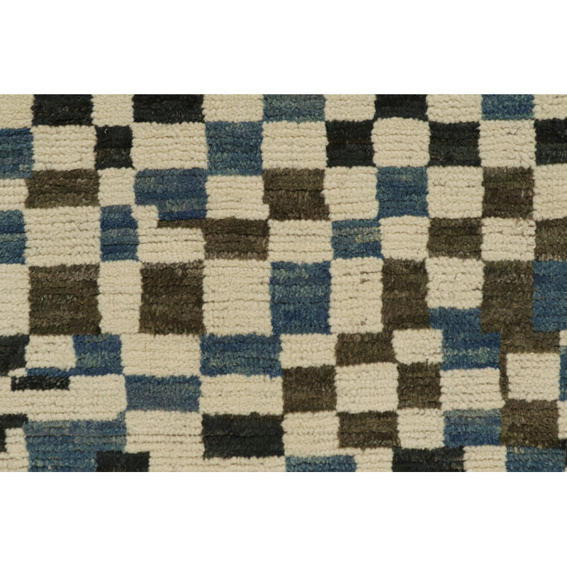 Moroccan Hand Knotted Wool Geometric Area Rug, Square 4'
