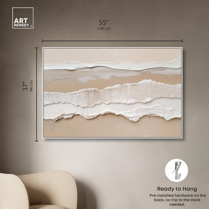 Toile texturée «Sea II» par Art Remedy, H 37 po x l 55 po, Cadre flottant, Blanc