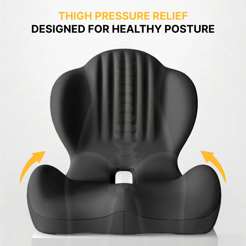 Memory Foam Seat Cushion, L-Shaped Ergonomic Lumbar Support Pillow For Sciatica Tailbone Pressure Relief, Coccyx Pad For Home, Car, Office Chair, Gaming Seat, Wheelchair, Black