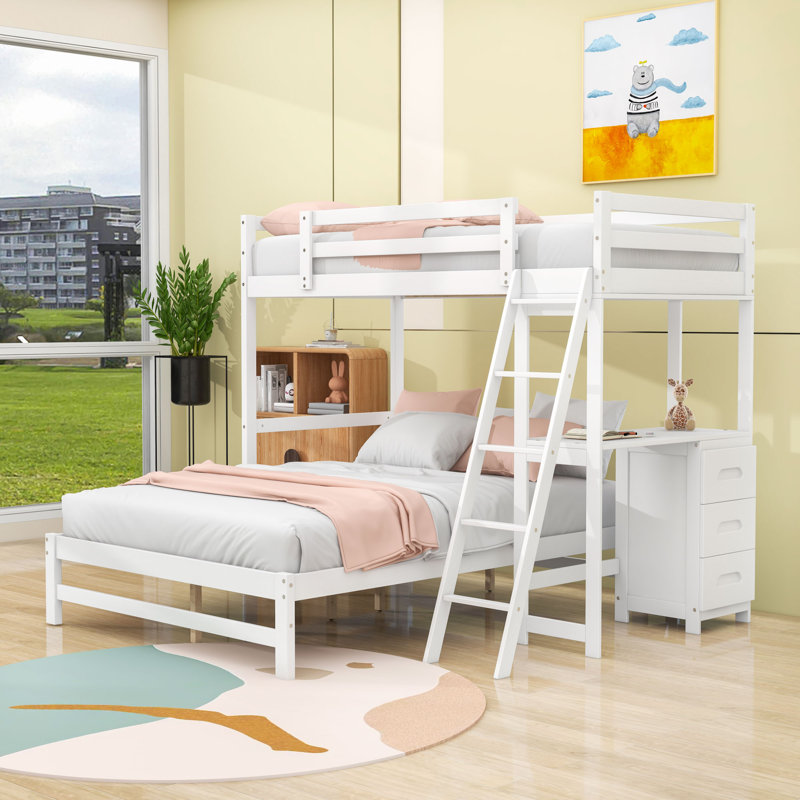 Eyvette Kids Twin Over Full Bunk Bed with Drawers, White