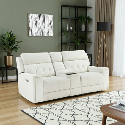 Hemington 84.5" Modern & Contemporary Polished Microfiber Power Recliner with Power Headrests, Wireless Charging, USB Ports and Console.