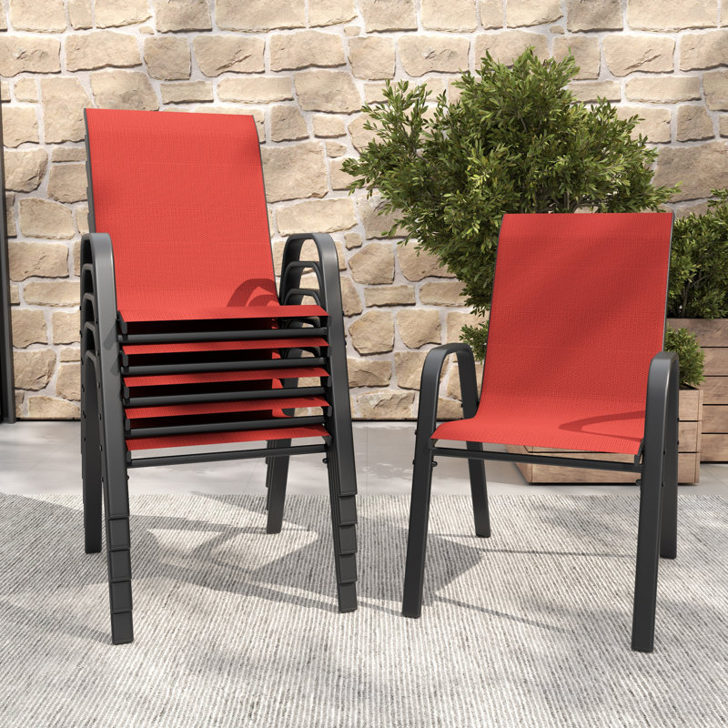 6-Piece Outdoor Dining Chairs Set, Wide Ergonomic Seat, 350 Lbs Capacity, Waterproof & Rust-Resistant Teslin Fabric Metal Frame
