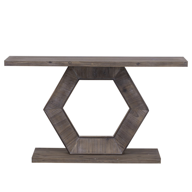Entrance table with hollow hexagonal leg structure, Natural Wood