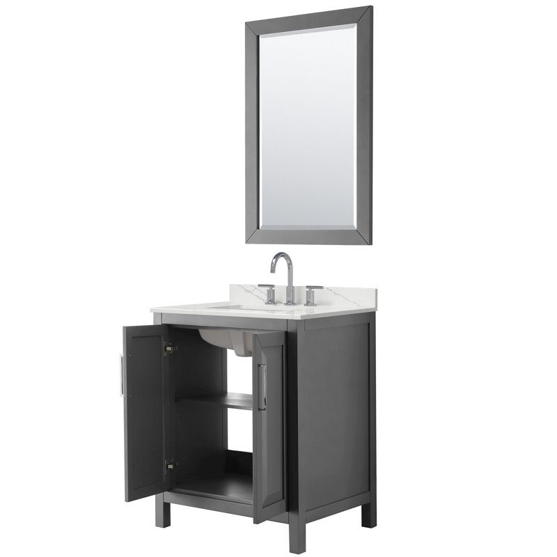 Daria 30 in. with Mirror Vanity, White Quartz, Gray, Polished Chrome