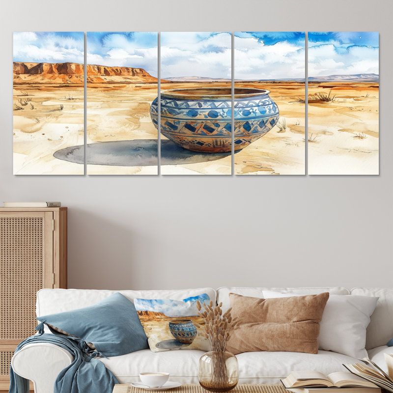 «Brown African Desert Pottery Serenity - Boho Pottery», ensemble d'art mural, H 32 po x l 80 po