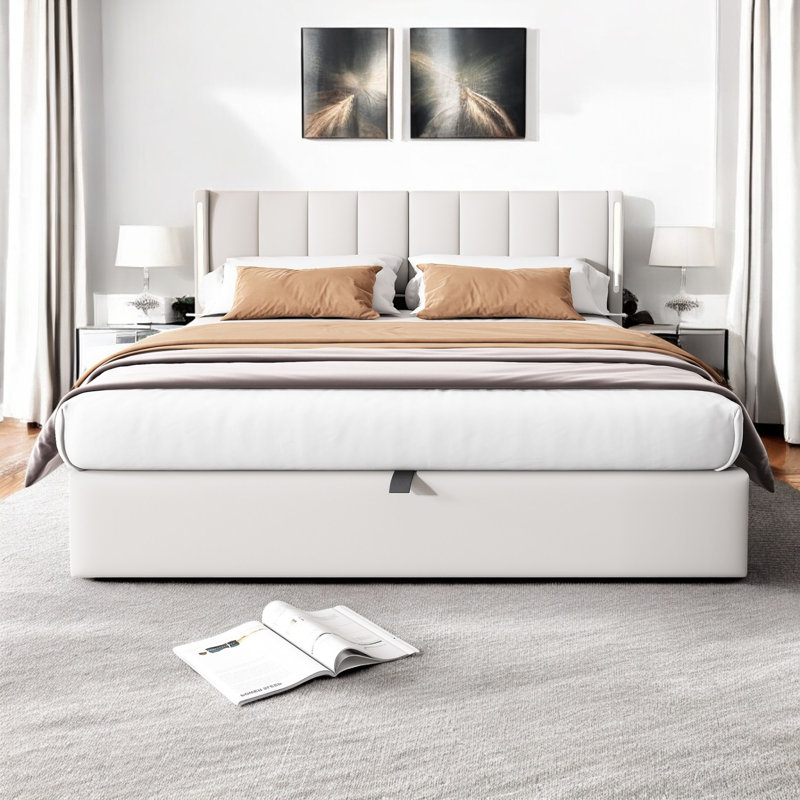 Donan Upholstered Ottoman Storage Bed, Double (4'6), White