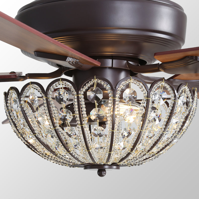 52" 5-blade Bronze/brown Modern Farmhouse Indoor Ceiling Fan With Crystal And Dc Motor