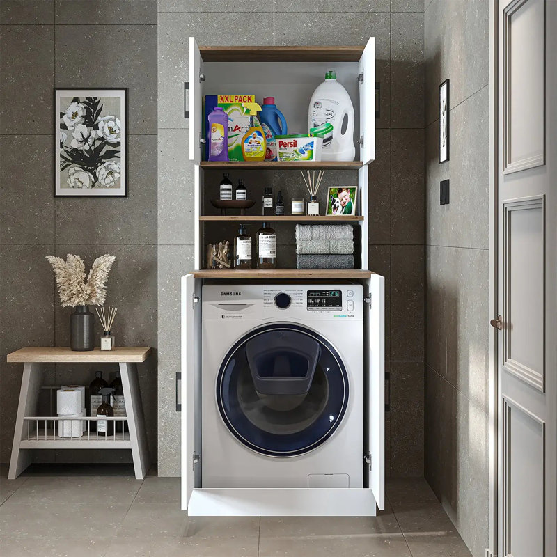 Atria Washing Machine Cabinet with Double Doors,, White/Oak