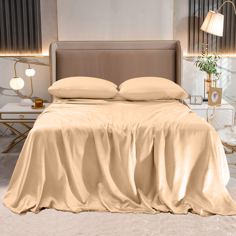 Elegant Comfort Luxurious 4-Piece Silky Satin Sheet Set, Skin And Hair Friendly, Wrinkle, Fade, Stain Resistant With Deep Pockets Fitted Sheet, Cooling Soft Satin Sheet Set