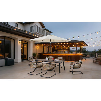 Outdoor Folding Dining Table, Metal Frame & Plastic Wood Top, Foldable Patio Table For Garden, Backyard, Balcony