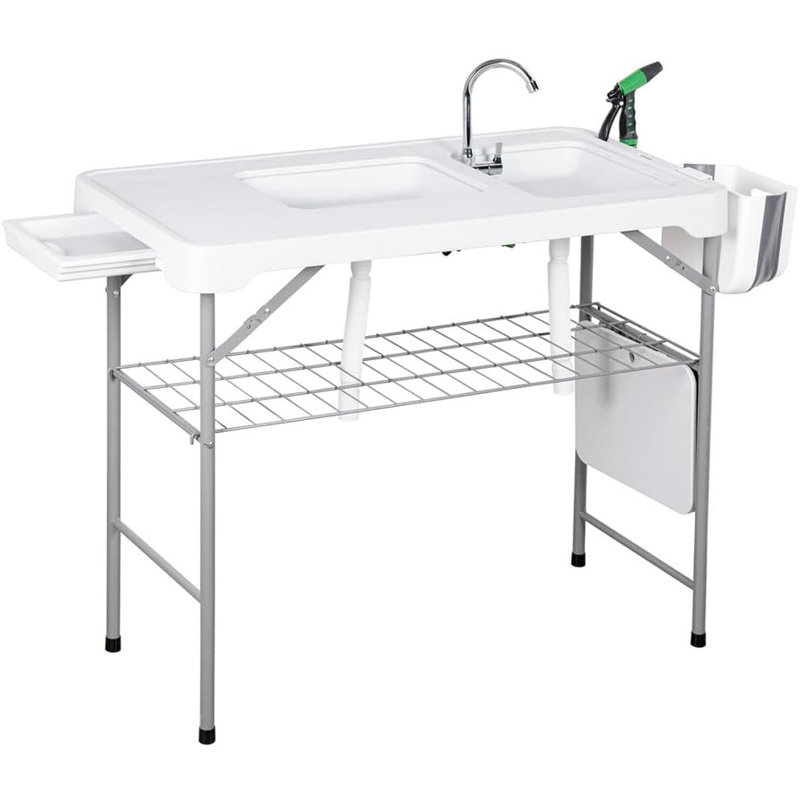 42.5'' Folding Fish Cleaning Table Portable Camping Sink with Foldable Faucet, Drainage Hose, Sprayer