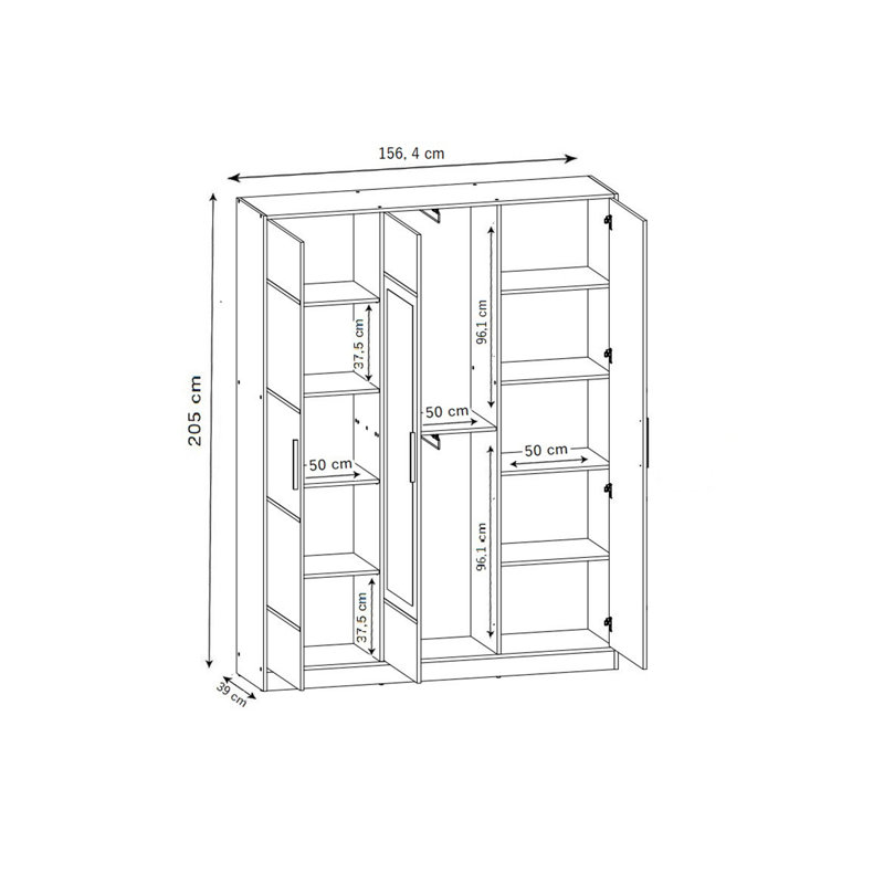Melani 3 Door Solid + Manufactured Wood Wardrobe, White/Black