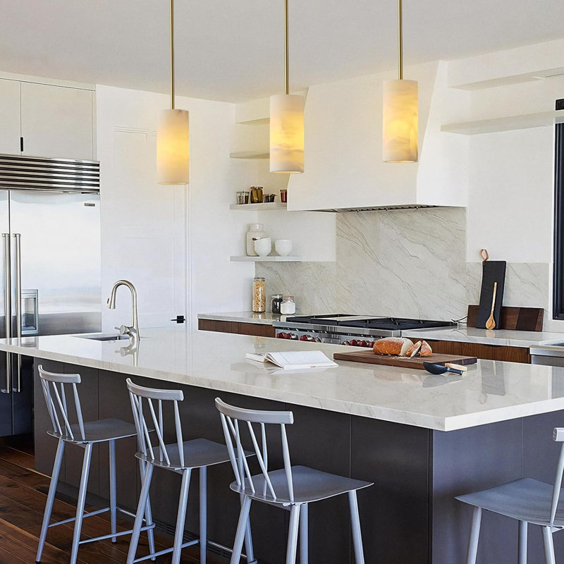 1PC Dimmable Alabaster Pendant Light Kitchen Island, Bronze