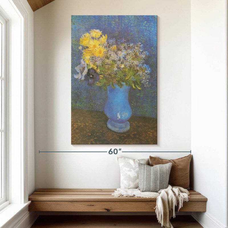 Vase Harnek de marguerites et anémones lilas, H 51 po x l 34 po