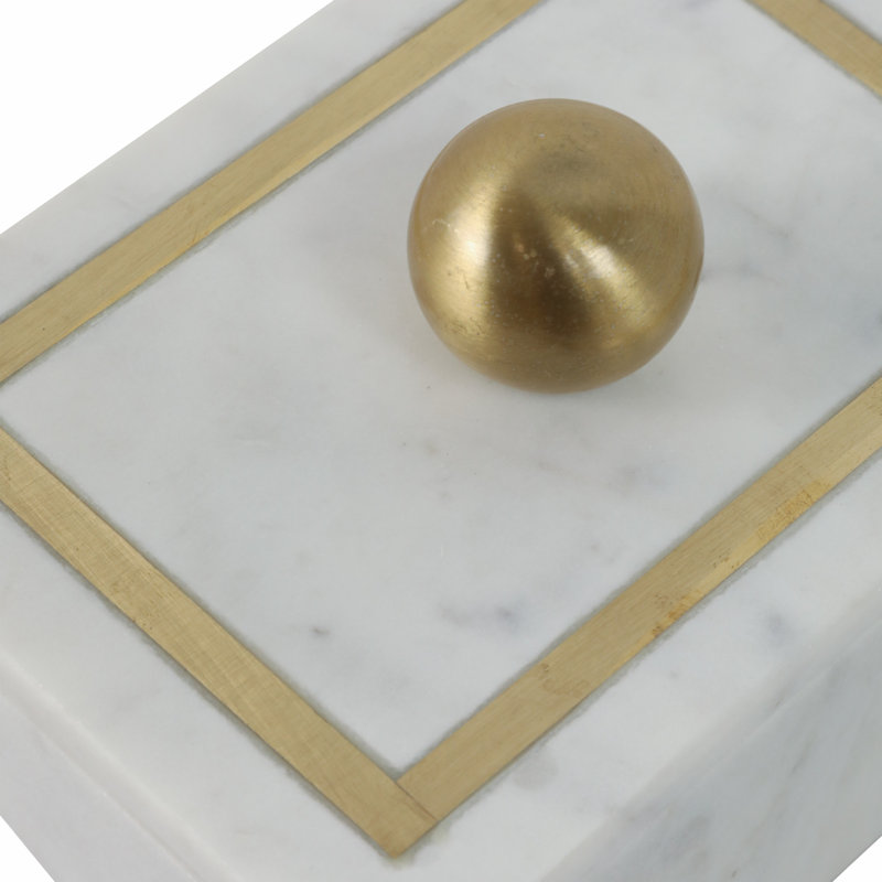 Elegant White Marble 7" x 5" Decorative Storage Box with Gold Knob