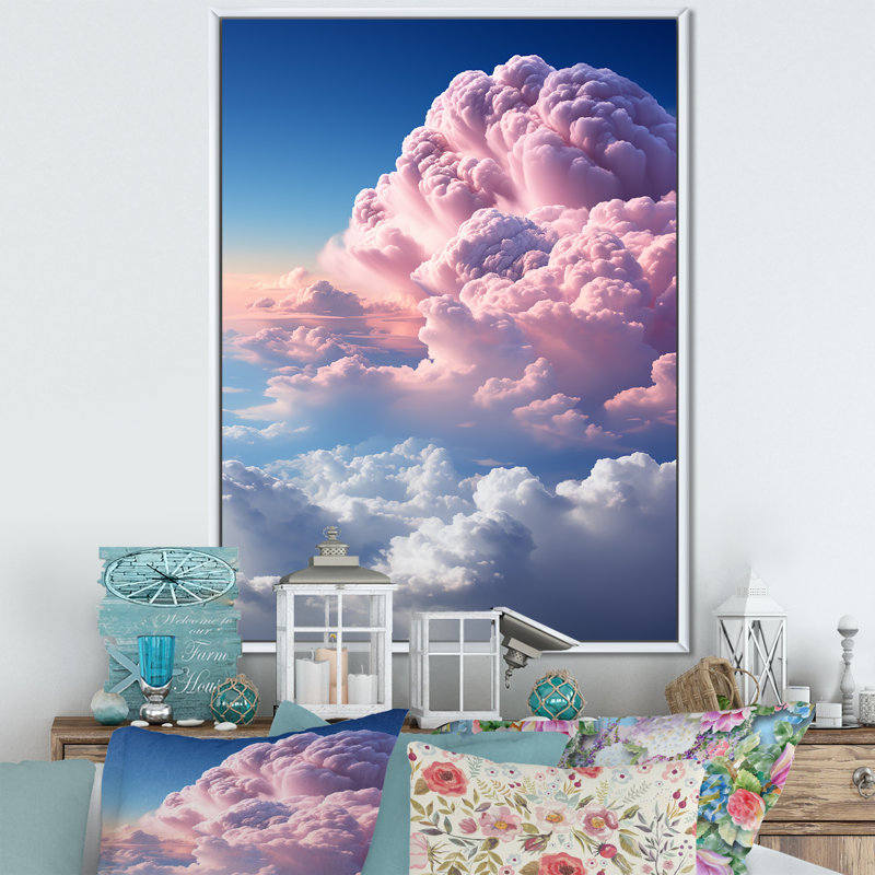 «Pink Blue Sky Celestial Beauty Mute I», reproduction d'art sur toile, H 44 po x l 34 po x P 1,5 po, Cadre flottant blanc