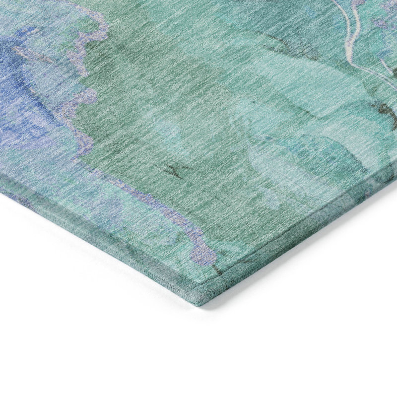 Tapis bleu sarcelle lavable à la machine intérieur / extérieur Xhevrie, Rectangle 5 pi x 7 pi 6 po