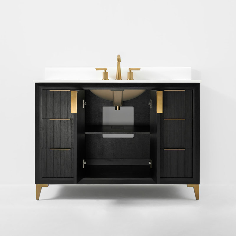Turlington 48" Freestanding Standard Single Bathroom Vanity with Top, Black Oak