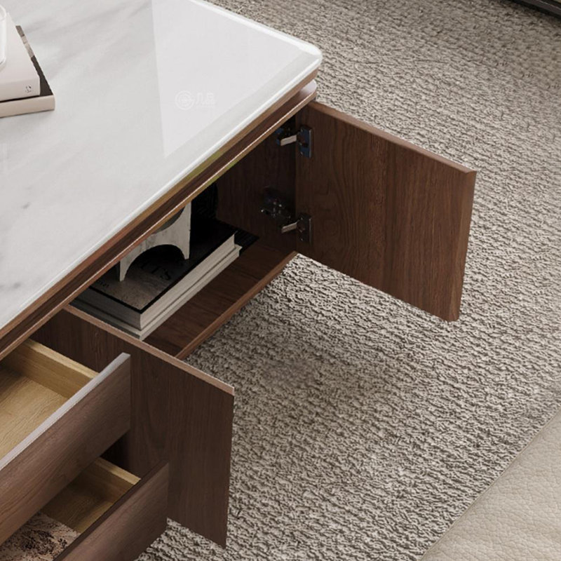Table basse moderne avec repose-pieds avec rangement, Brun, H 19,68 po x L 51,18 po x l 27,55 po, Blanc