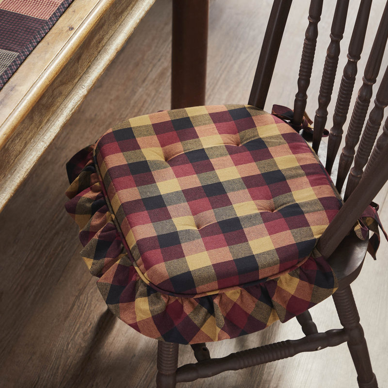Heritage Farms Deep Burgundy and Tan Checkered Cotton Chair Pad
