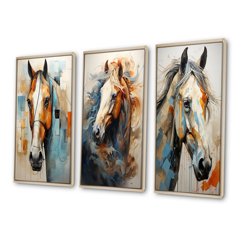 «Horse Grace Portrait», ensemble de 4 reproductions d'art sur toile, Cadre flottant brun, H 32 po x l 48 po