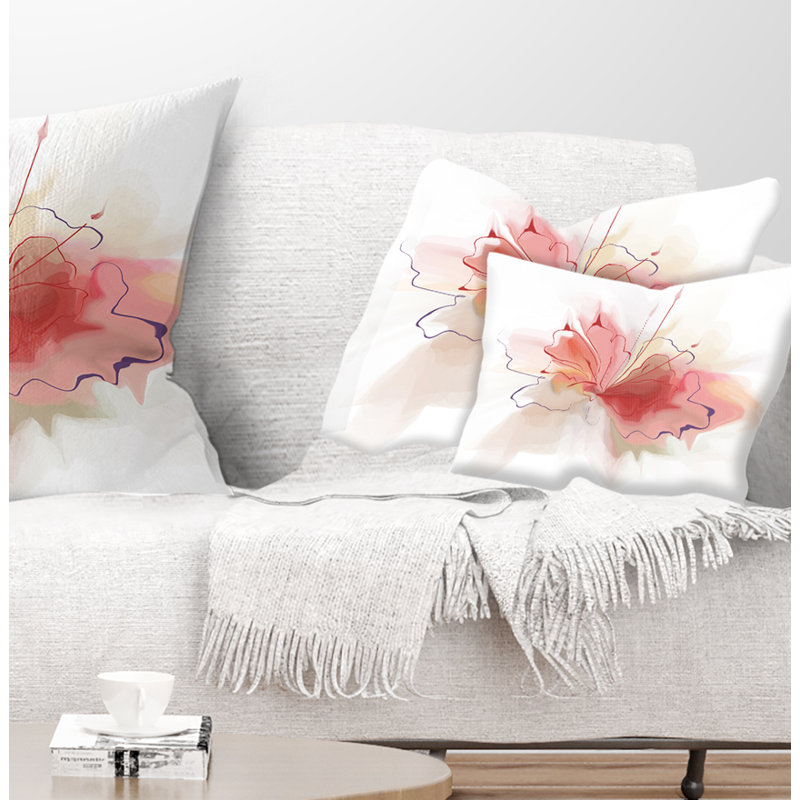 Croquis de fleur rose aquarelle - coussin décoratif imprimé floral