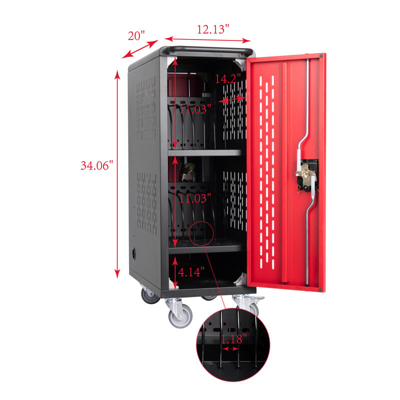 Station de chargement mobile en acier 16 baies pour Chromebook et ordinateurs portables - Noir