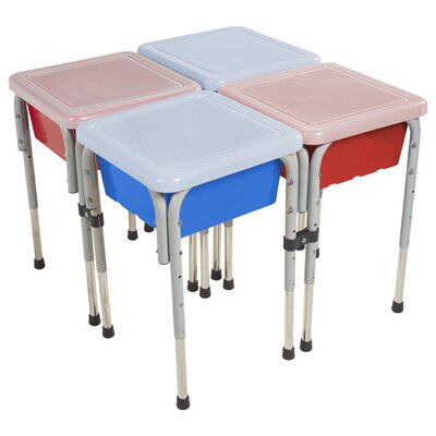 ECR4Kids 4-Station Sand and Water Adjustable Play Table, Sensory Bins, Blue/Red -  ELR-0799