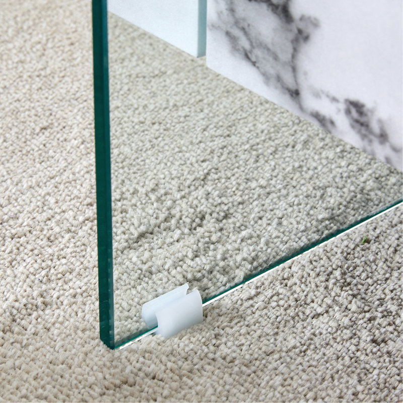 Table basse moderne à deux niveaux - verre trempé transparent et texture de marbre blanc, design de rangement multifonctionnel. L'étage inférieur comprend un tiroir. Peut être utilisé comme table basse, table d'appoint, etc.