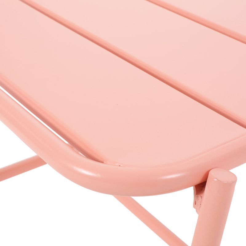Table d'appoint matte pour l'extérieur en corail, métal avec panneaux de lattes et panneau de construction moderne