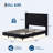 Full Size Bed Frame with LED Lights, Modern Wood Floating Bed Frame with Storage, Velvet Upholstered Headboard with Wingback, Black-734675820-734675821