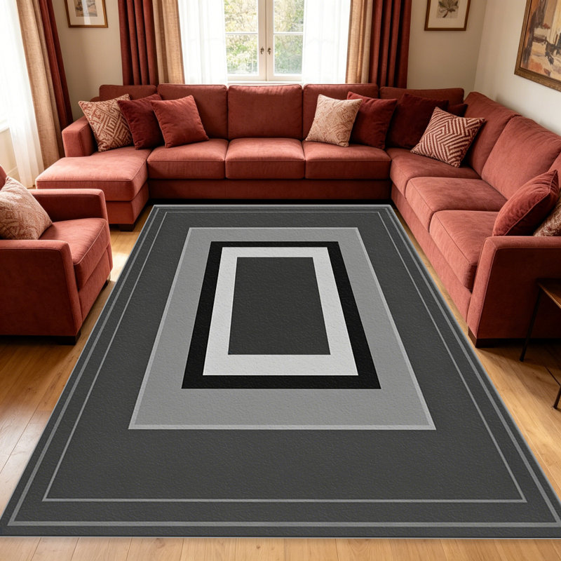 Black and Gray Multi Border carpet-easy to clean, machine-washable, soft and comfortable; suitable for door mats, kitchens, living rooms, bedrooms, corridors, and laundry areas. Easy to clean, durable carpet for home decoration.