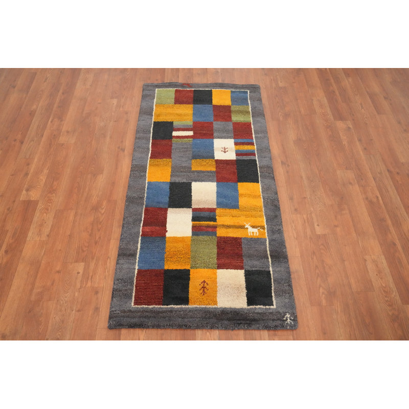Tapis de couloir à carreaux en laine Gabbeh