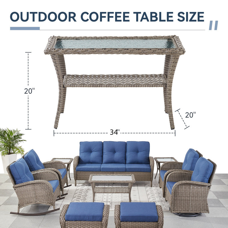 Valierius 2-Tier UV-Resistant PE Wicker Outdoor Coffee Table , Gray