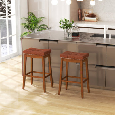 Ensemble de 2 tabourets de bar rembourrés en cuir de polyuréthane avec siège de selle