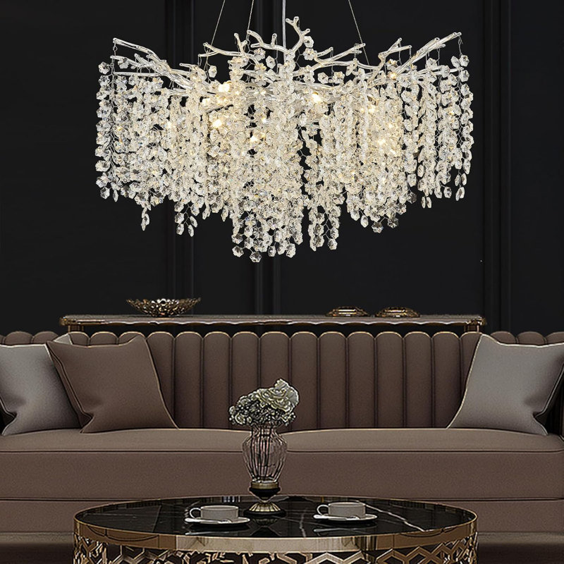 Lustre moderne en cristal K9, H 17,72 po x l 23,62 po x P 23,62 po, Argent argent, 8 lumières