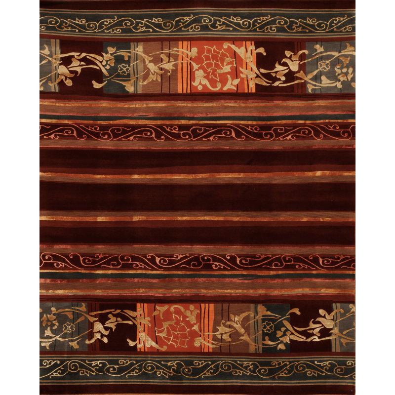 Presidential Hand Knotted Striped Area Rug in Red/Yellow/Green, Rectangle 6' x 9'