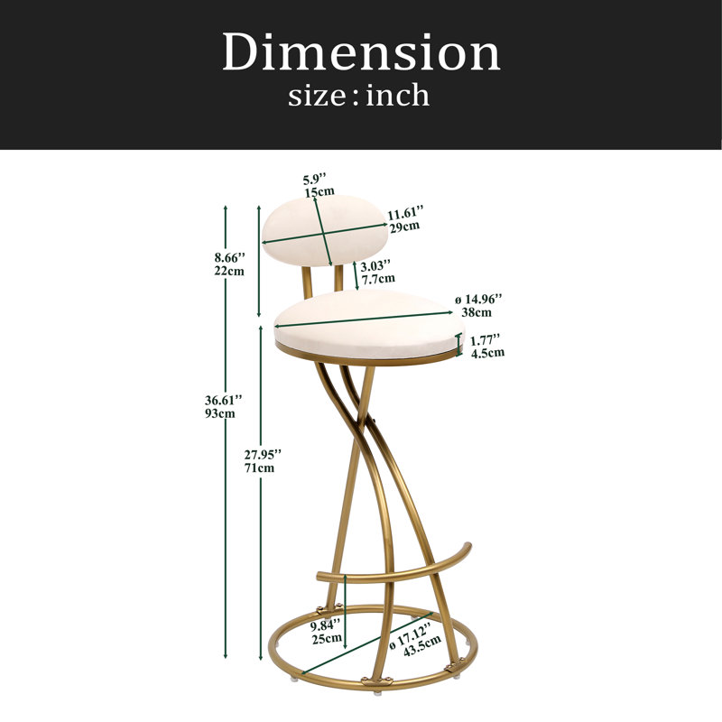 Tabouret de bar rond en velours sans accoudoirs avec dossier, ensemble de 2 chaises de comptoir rembourrées pour la salle à manger, îlot de cuisine