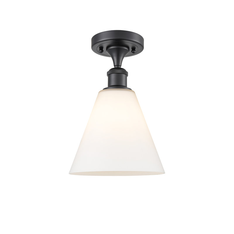Plafonnier semi-encastré 1 lumière Yonnie, Blanc mat, H 11,75 po x l 8 po x P 8 po, Noir mat
