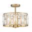 Plafonnier semi-encastré 3 lumières l 12 po avec abat-jour en cristal, plafonnier doré avec abat-jour tambour pour chambre et vestibule-2050769592