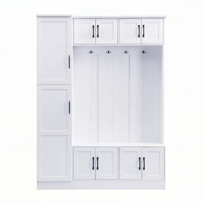 79" Tall Modern Hall Tree with Shoe Storage4 Coat Hooks & Adjustable Shelf for Hallway