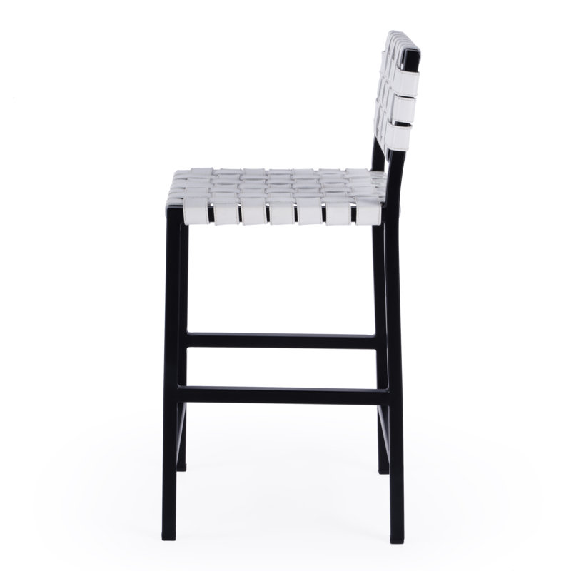 Bromley Iron and Leather 24.5" Counter Stool, White/Black